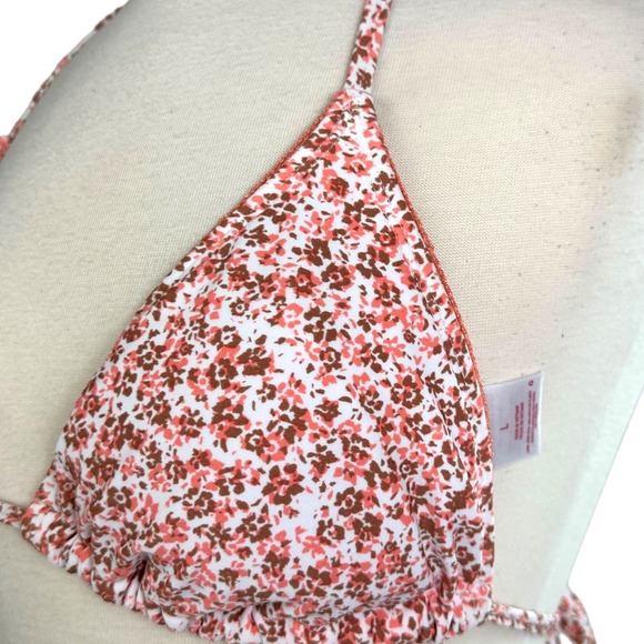 Xhiliration Ditsy Pink Floral Triangle Bikini Top Size L, Flower Bikini Swimsuit - Picture 5 of 7